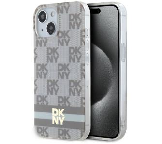 Etui DKNY IML Checkered Mono Pattern & Printed Stripes MagSafe do iPhone 15 Plus Beżowy