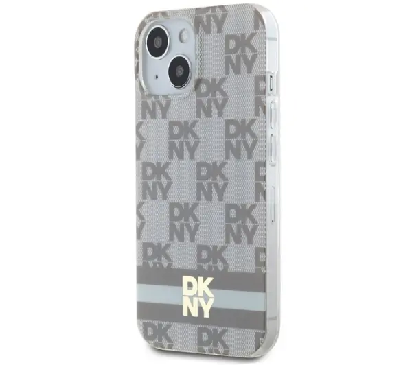 DKNY IML Checkered Mono Pattern & Printed Stripes MagSafe do iPhone 15 Plus Beżowy