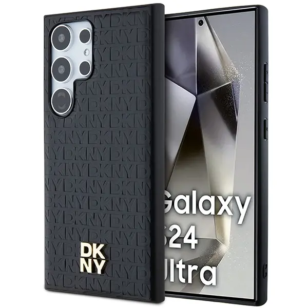 Etui DKNY Leather Pattern Metal Logo MagSafe do Samsung Galaxy S24 Ultra Czarny