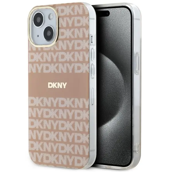 Etui DKNY IML Mono & Stripe MagSafe do iPhone 15 Plus Różowy
