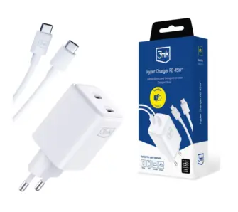 Ładowarka sieciowa 3mk Hyper Charger PD 45W + kabel USB C-C Biały