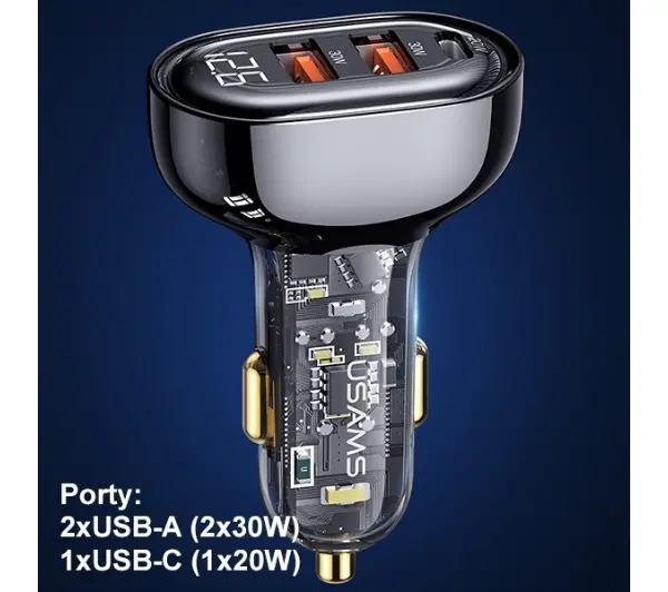 USAMS CC159CC01 2XUSB+1XUSB-C 80W Czarny