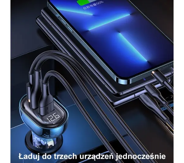 USAMS CC159CC01 2XUSB+1XUSB-C 80W Czarny