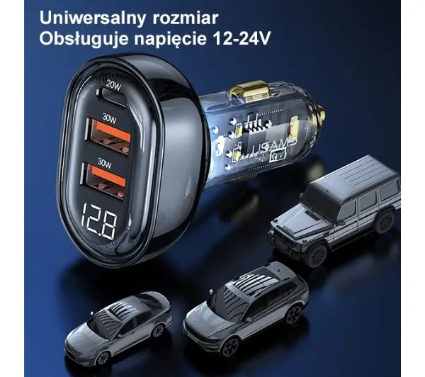 USAMS CC159CC01 2XUSB+1XUSB-C 80W Czarny