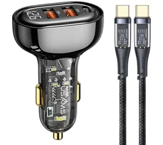 Ładowarka samochodowa USAMS 2xUSB USB-C 80W + kabel USB-C Czarny