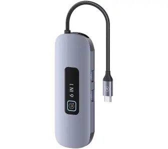 Hub USB USAMS SJ642HUB01 6w1 2xUSB 3.0/TF/SD/ USB-C/HDMI PD100W Szary