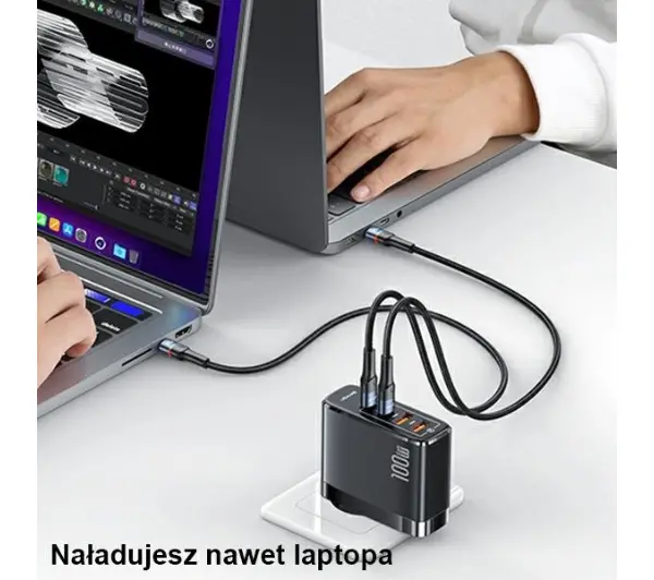 USAMS T44 2xUSB-C+2xUSB 100W PD3.0 Czarny
