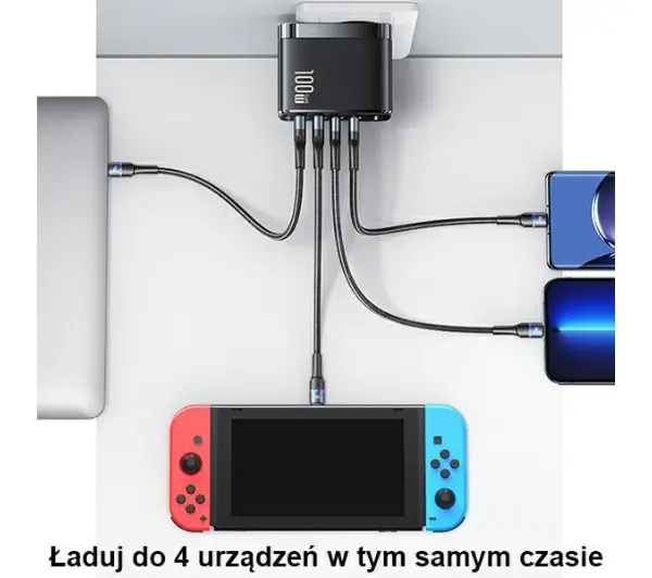 USAMS T44 2xUSB-C+2xUSB 100W PD3.0 Czarny