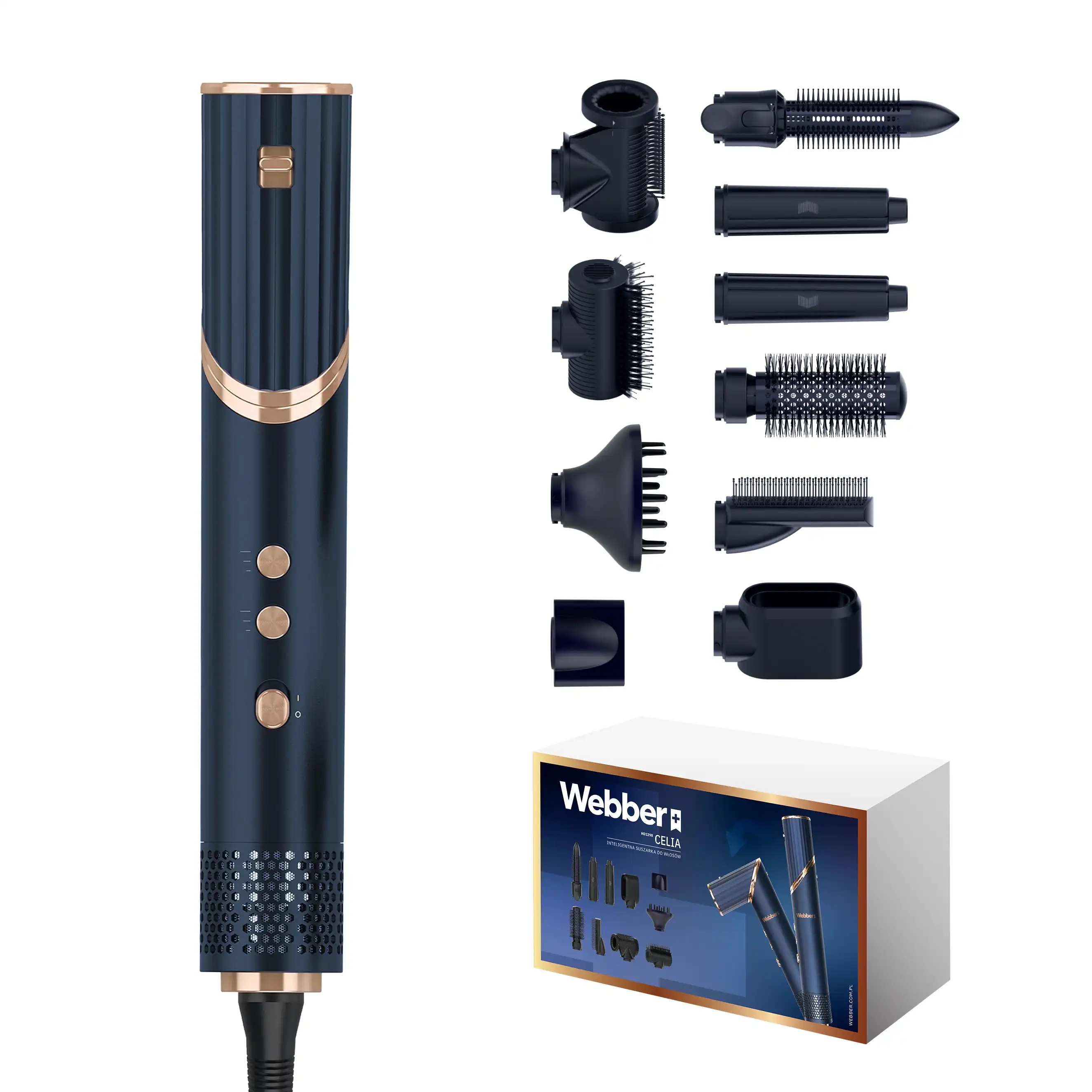 Suszarka do włosów Webber Celia HD1298 Jonizacja Dyfuzor Zimny nawiew 1000W 3 prędkości 3 temperatury