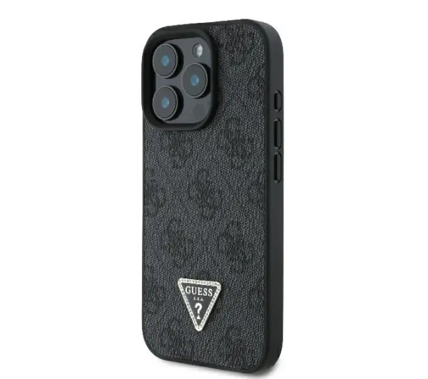 Guess hardcase Leather 4G Triangle Strass iPhone 16 Pro Max Czarny