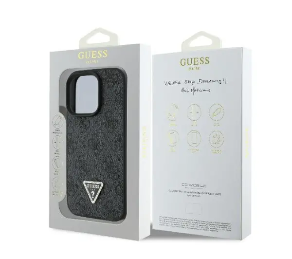 Guess hardcase Leather 4G Triangle Strass iPhone 16 Pro Max Czarny