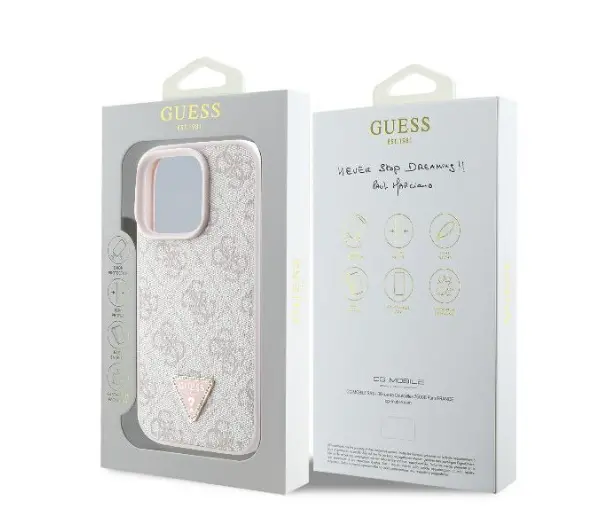 Guess Leather 4G Triangle Strass do iPhone 16 Pro Max Różowy
