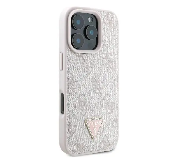 Guess Leather 4G Triangle Strass do iPhone 16 Pro Max Różowy
