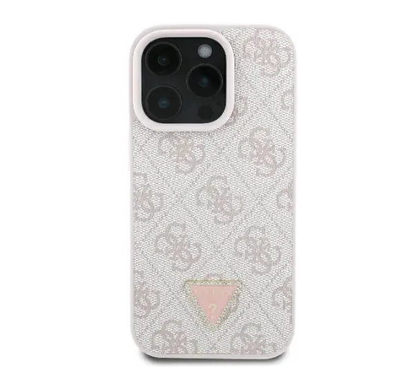 Guess Leather 4G Triangle Strass do iPhone 16 Pro Max Różowy
