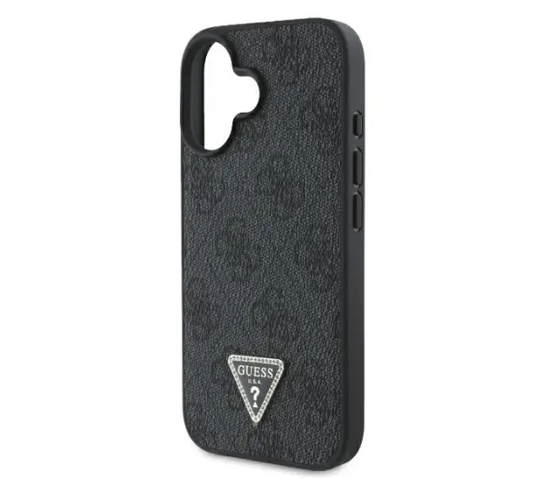 Guess Leather 4G Triangle Strass do iPhone 16 Czarny