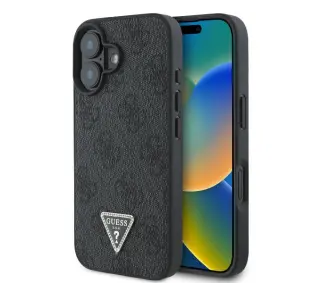 Guess Leather 4G Triangle Strass do iPhone 16 Czarny