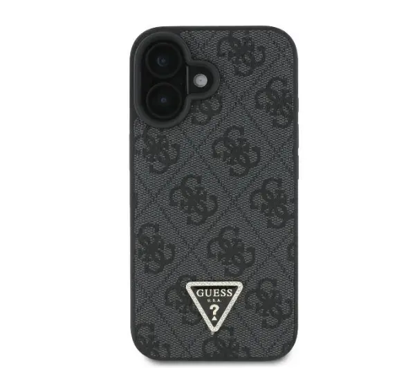 Guess Leather 4G Triangle Strass do iPhone 16 Czarny