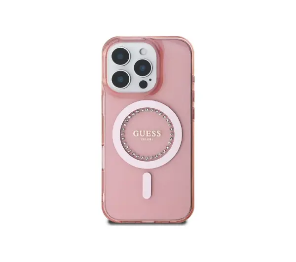 Guess IML Rhinestones MagSafe do iPhone 16 Pro Max Różowy