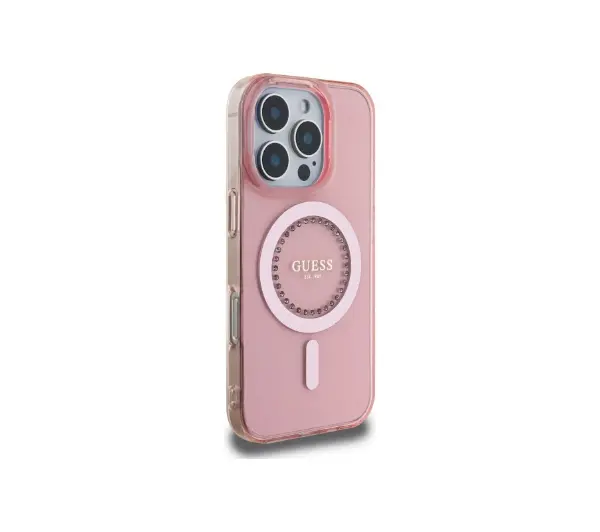 Guess IML Rhinestones MagSafe do iPhone 16 Pro Max Różowy