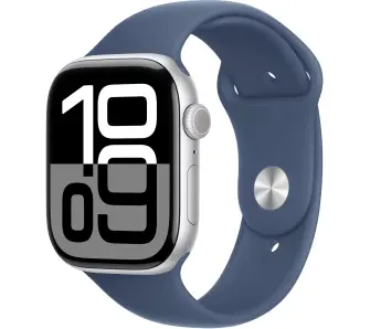 Apple Watch Series 10 GPS + Cellular 42mm z aluminium srebrny pasek sportowy denim S/M