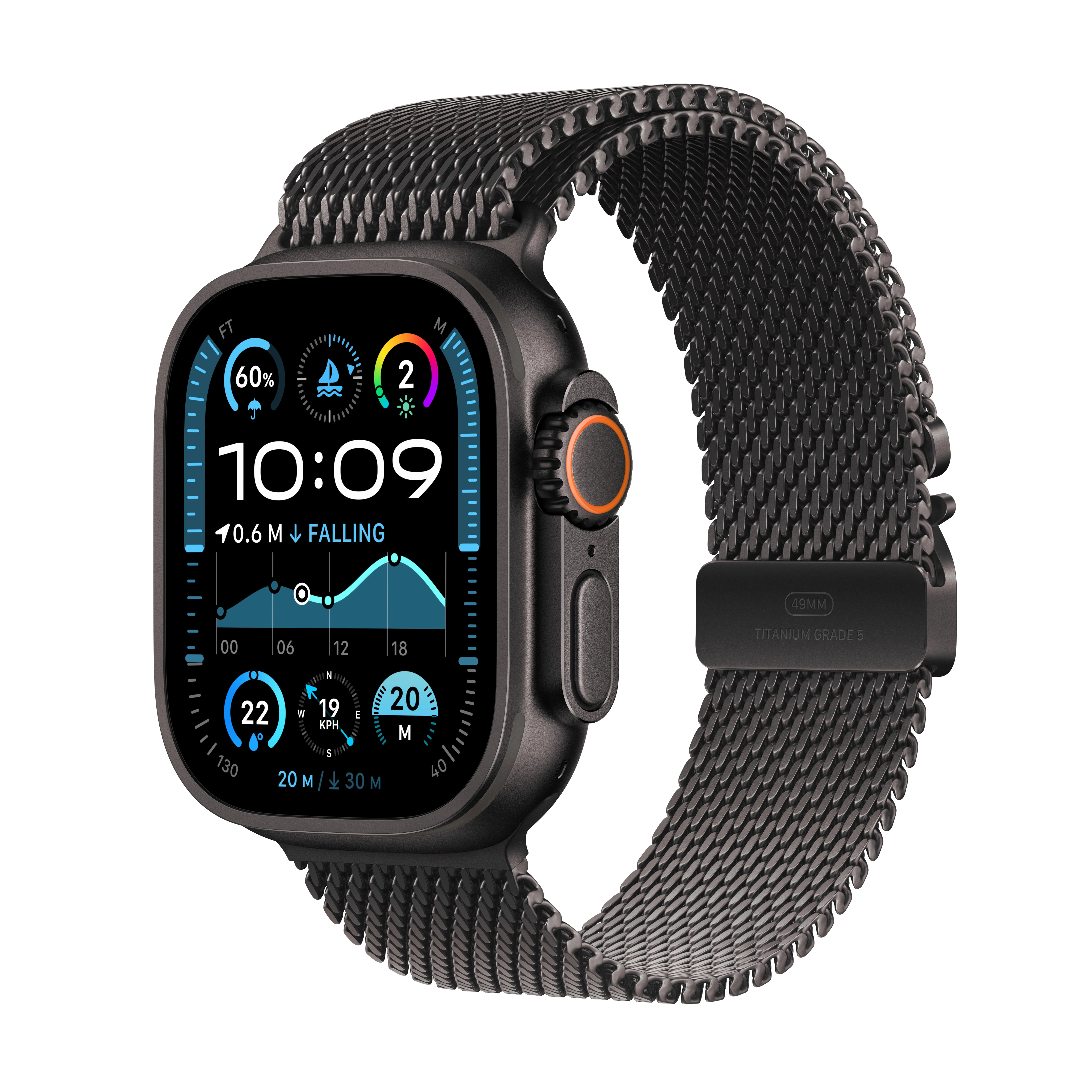 Apple Watch Ultra 2 GPS + Cellular Koperta z tytanu czarna 49mm Bransoleta mediolańska z tytanu Czarna Rozmiar L