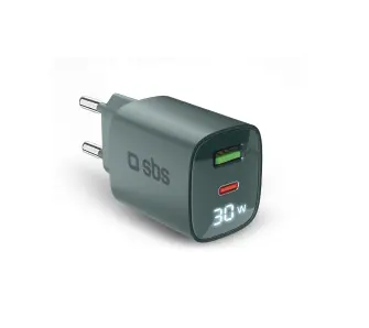 Ładowarka sieciowa SBS LCD GaN PD30W USB-C USB-A Niebieski