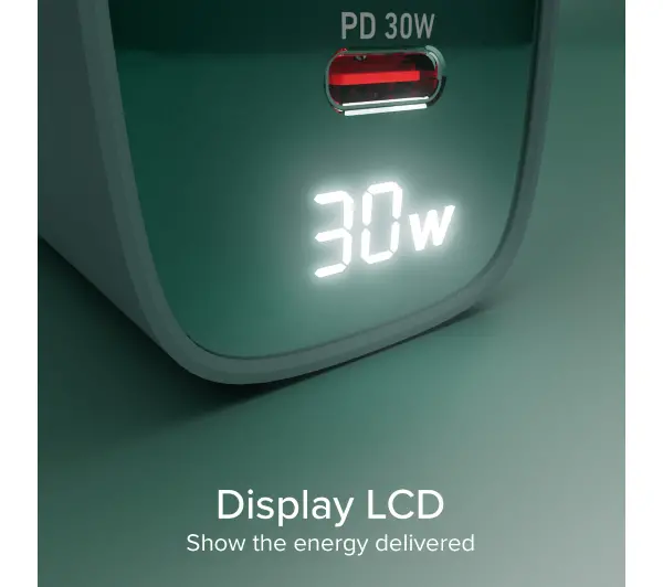 SBS LCD GaN PD30W USB-C USB-A Niebieski