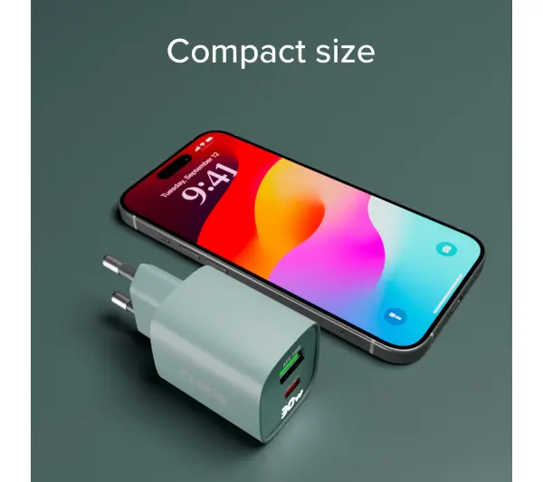 SBS LCD GaN PD30W USB-C USB-A Niebieski