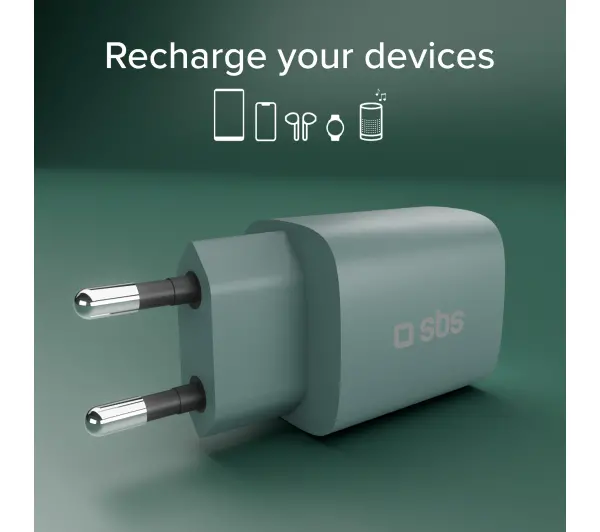 SBS LCD GaN PD30W USB-C USB-A Niebieski