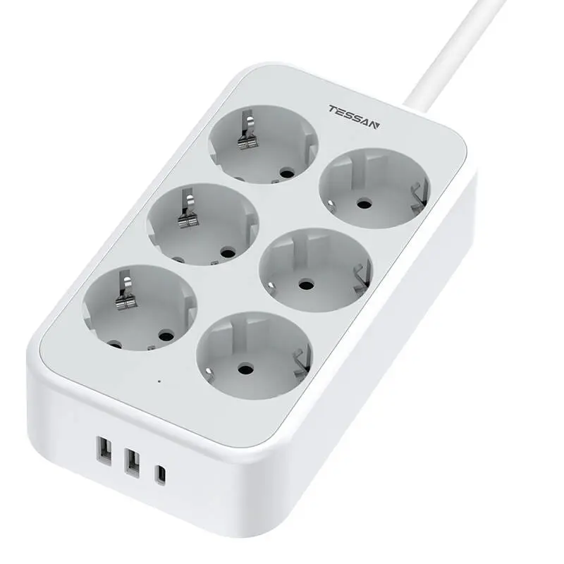 Listwa Tessan TS-PS02DE00 6 gniazd 2x USB-A 1x USB-C 2m Biały