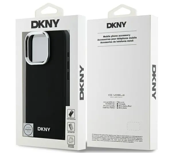 DKNY Plain Silver Logo MagSafe do iPhone 16 Pro Max Czarny