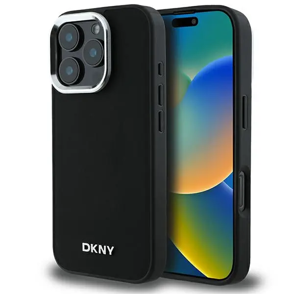 Etui DKNY Plain Silver Logo MagSafe do iPhone 16 Pro Max Czarny