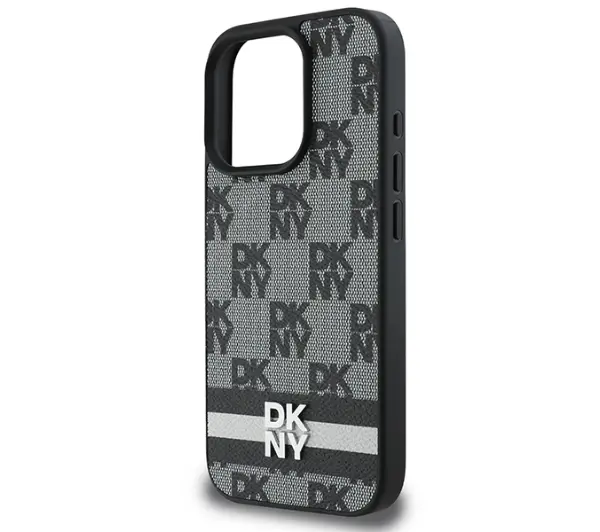 DKNY Checkered Pattern & Printed Stripes do iPhone 16 Pro Czarny