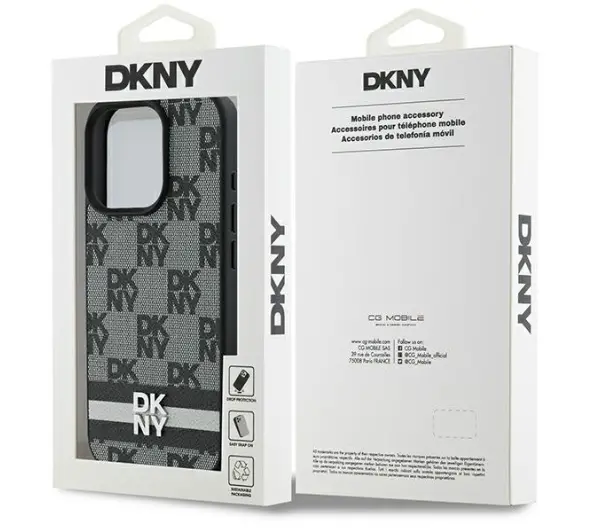 DKNY Checkered Pattern & Printed Stripes do iPhone 16 Pro Czarny