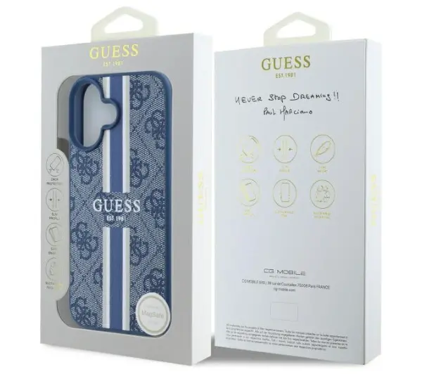 Guess 4G Printed Stripes MagSafe do iPhone 16 Niebieski