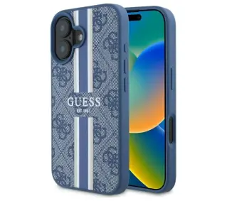 Guess 4G Printed Stripes MagSafe do iPhone 16 Niebieski