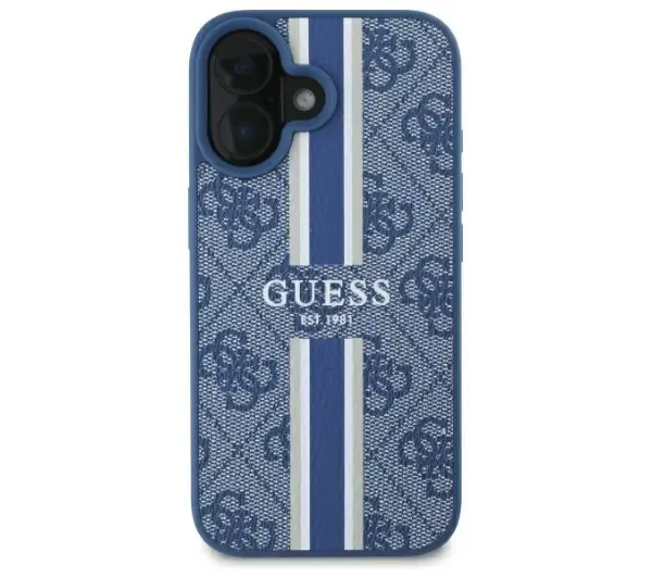 Guess 4G Printed Stripes MagSafe do iPhone 16 Niebieski