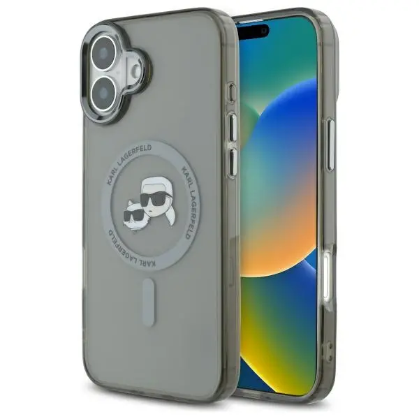 Etui Karl Lagerfeld IML Metal Karl&Choupette Head MagSafe do iPhone 16 Plus Czarny