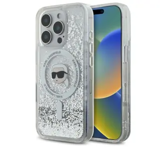 Etui Karl Lagerfeld Liquid Glitter Karl Head MagSafe do iPhone 16 Pro Przezroczysty