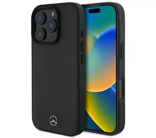 Mercedes-Benz Textured And Plain Leather MagSafe do iPhone 16 Pro Max Czarny