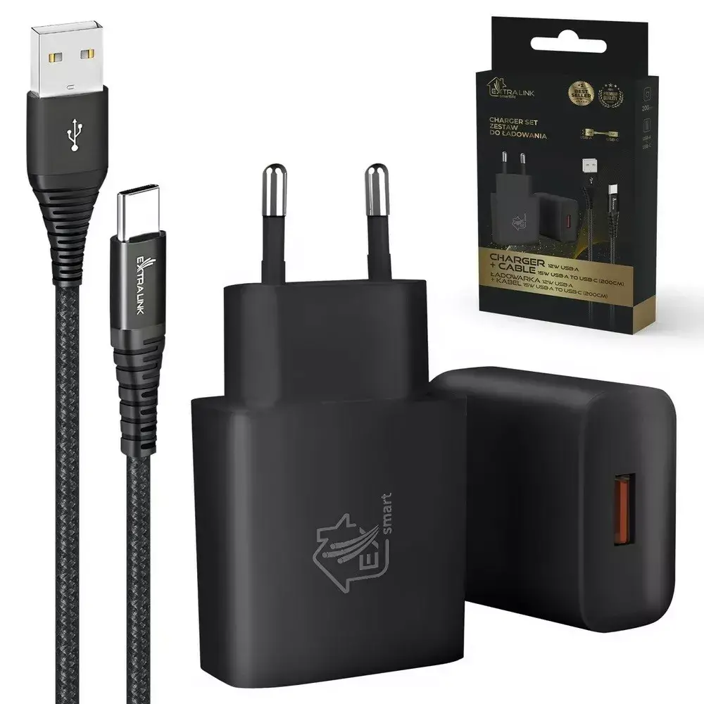 Ładowarka sieciowa Extralink Smart Life USB 12W + kabel USB do USB-C
