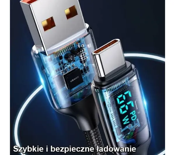 USAMS USB do USB-C LED 6A Fast Charging 1,2m Biały