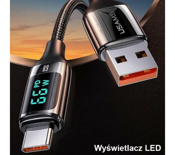 USAMS USB do USB-C LED 6A Fast Charging 1,2m Biały