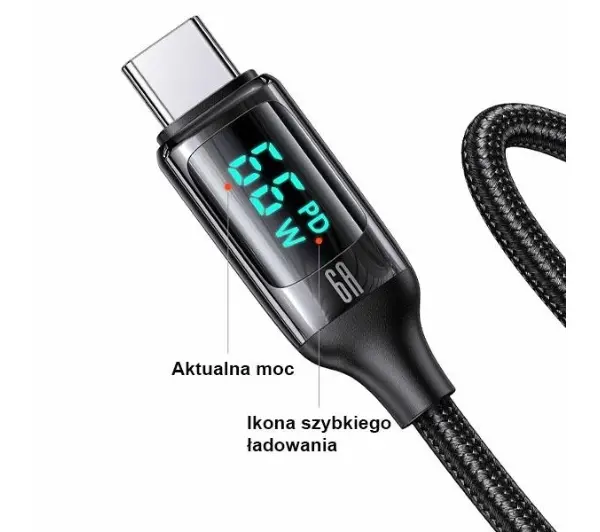 USAMS USB do USB-C LED 6A Fast Charging 1,2m Biały