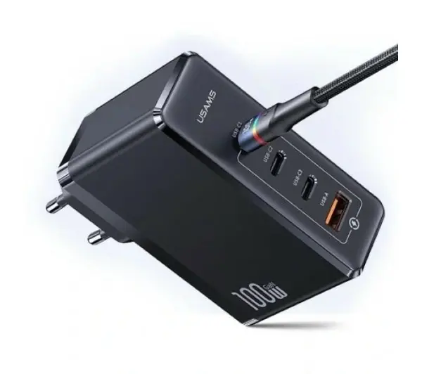 USAMS 3xUSB-C+1xUSB GaN 100W PD Fast Charging Czarny