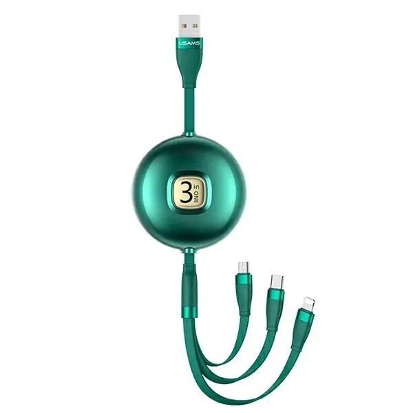 Kabel USAMS 3w1 USB do lightning/microUSB/USB-C 1m Zielony