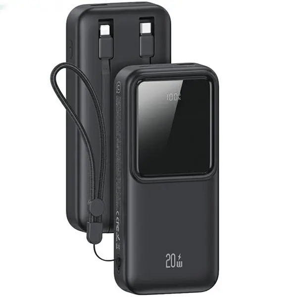 Powerbank USAMS US-CD213 Z wbudowanymi kablami USB-C / Lightning 30000mAh PD 20W Fast Charge X-chel Series Czarny