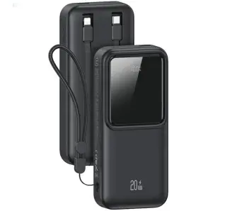 Powerbank USAMS US-CD213 Z wbudowanymi kablami USB-C / Lightning 30000mAh PD 20W Fast Charge X-chel Series Czarny