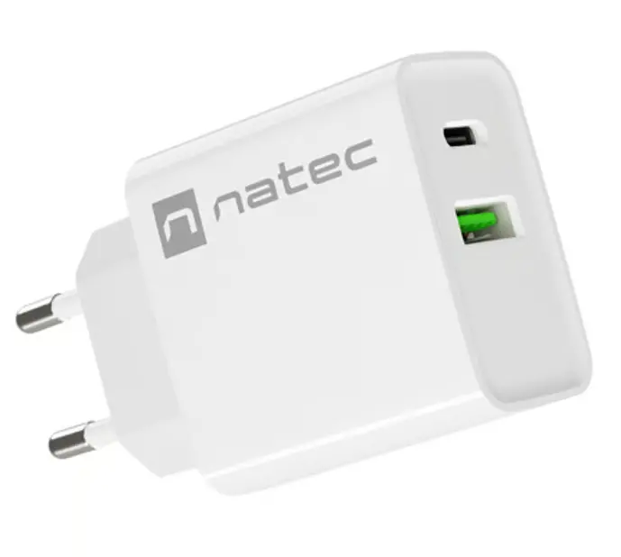 Ładowarka sieciowa Natec Ribera 1x USB-A + 1x USB-C 20W Biały