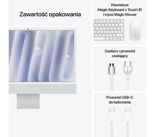 Apple iMac Retina 4.5K M4 10-rdzeni 23,5" 16GB RAM 256GB Dysk SSD macOS Srebrny - Kup na Raty - RRSO 0%